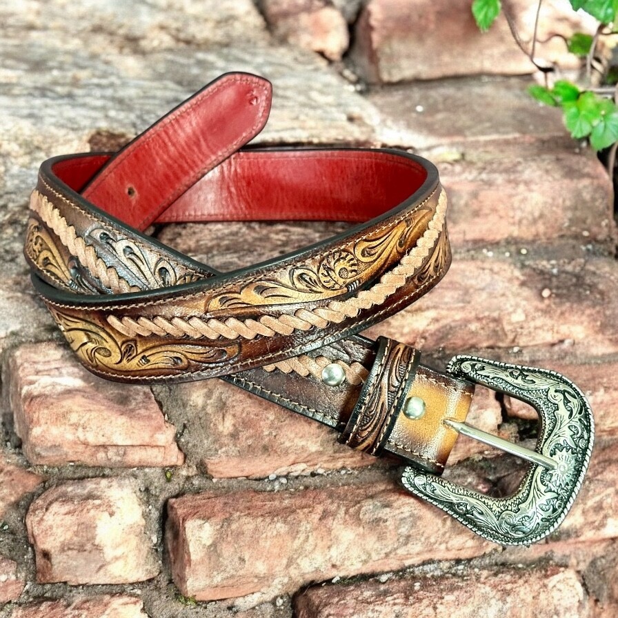 Western Belt Buckle Sets Western Cowboy Antique Floral  display picture 1