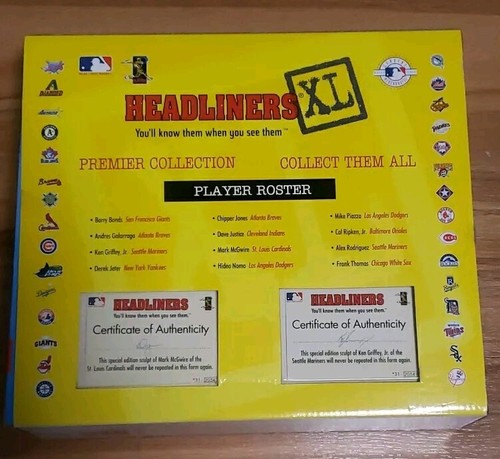 MLB Home Run Headliners XL 1998 Ken Griffey Jr & Mark McGwire Nuevo en caja con sombreros - Imagen 2 de 4