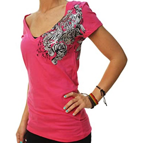 V-Neck Tee T-Shirt Hot Pink XSmall XS 