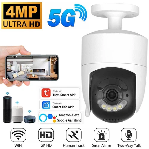 4MP Tuya Innen/Außen PTZ 5G WiFi Kamera IR SmartLife Cam H.265 App /Alexa/Google