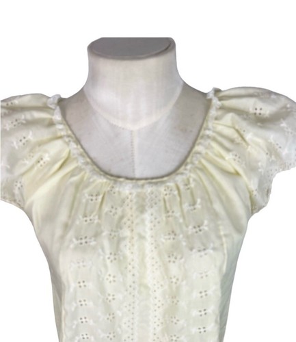 Vintage nightgown cutwork eyelet embroidery Medium yellow white Spring Summer - Picture 2 of 7