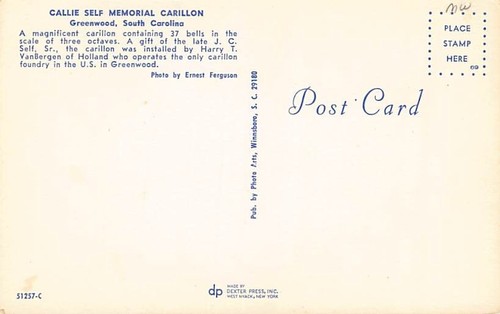 Postal SD: Callie Self Memorial Carillon, Greenwood, Dakota del Sur - Imagen 2 de 2