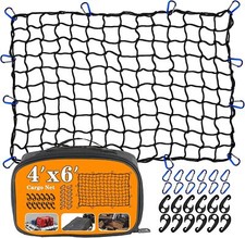 4  X6  Truck Cargo Net Expands to 8' X 12' with 4"X4" Mesh Grid Super Duty Bungee