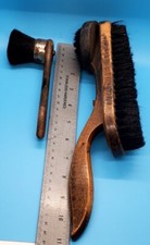 Vtg 11" Wood Shoe Shine Double Brush w/ Curved Handle  Smaller 6" Polish Brush