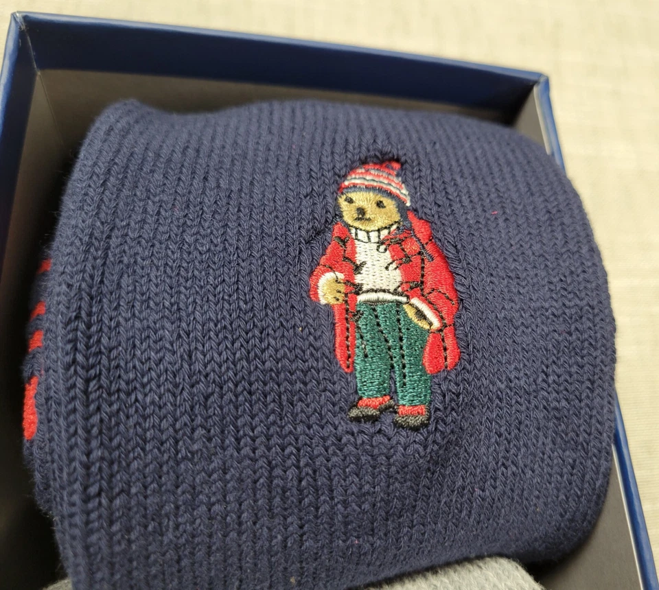 Ralph Lauren POLO Oso Calcetines Hombres Conjunto De 3 Azul Gris Rojo Caja De Regalo Roll Top Invierno Foto 4 de 4