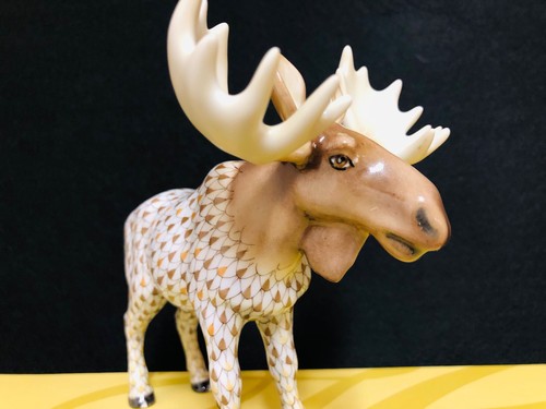 HEREND MOOSE natural-mosaic fishnet DEER FIGURINE,BRAND NEW BOXED,6"long - Picture 11 of 17