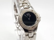 ESQ Quartz Watch Womens New Battery Silver Tone Black Dial 22mm