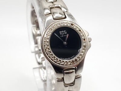 ESQ Quartz Watch Womens New Battery Silver Tone Black Dial 22mm