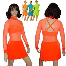 Lot of 6 Action Orange Adult Small Dance Costume Velvet  Sheer Dress w/Bra Top