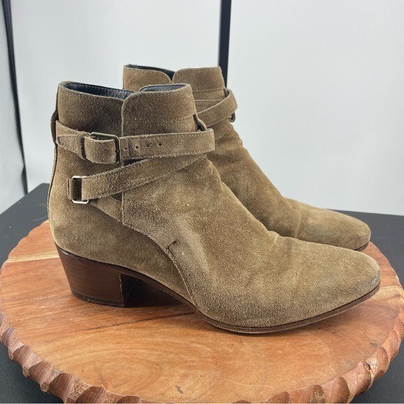 Stivaletti Saint Laurent Paris Jodhpur con fibbia beige marrone scamosciato tg 36 5 6 5