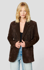 Free People X Blank Nyc Chocolate Soufflé Suede Fringe Blazer Small Rrp£188