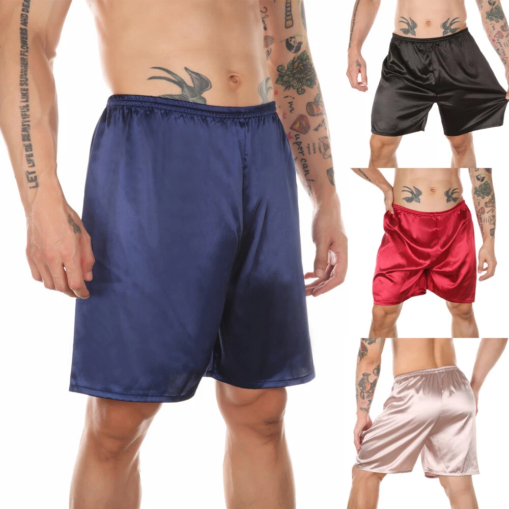 Mens Silk Satin Pajamas Loose Shorts Lounge Homewear Sleep Bottoms Sleepwear 7XL
