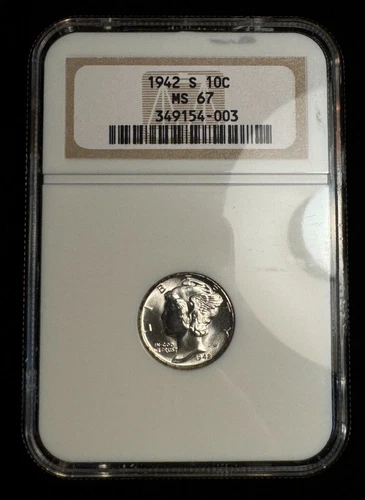 NGC MS67 1942-S Mercury Dime Nearly FB Full Bands
