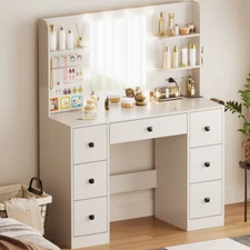 Large Vanity Table Makeup Vanity Desk LED Lights Mirror 7 Drawers Power Outlets