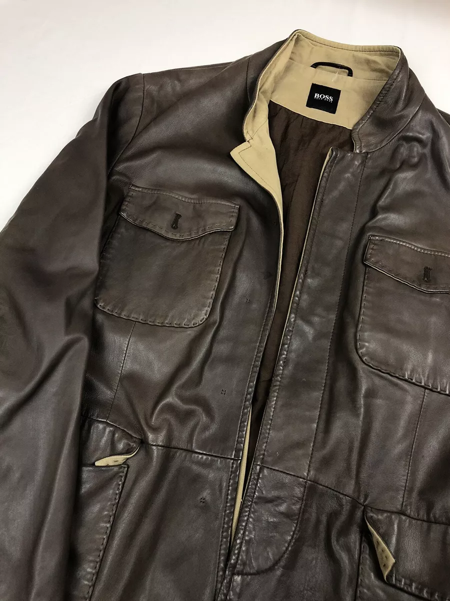 Boss brown cheap leather jacket