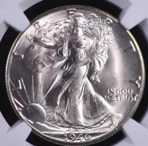 1946 D WALKING LIBERTY HALF DOLLAR NGC MS 65 FROSTY WHITE GEM WITH EXCELLENT