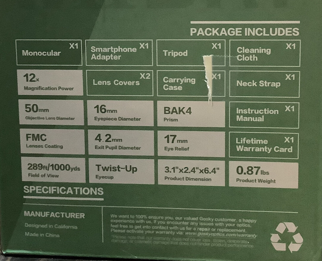 Gosky Monocular 12 X 50 (READ) eBay