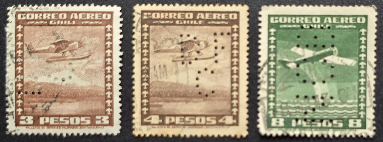 Chile #C41-C42 & C45 Short Set All PERFINS - Stamps