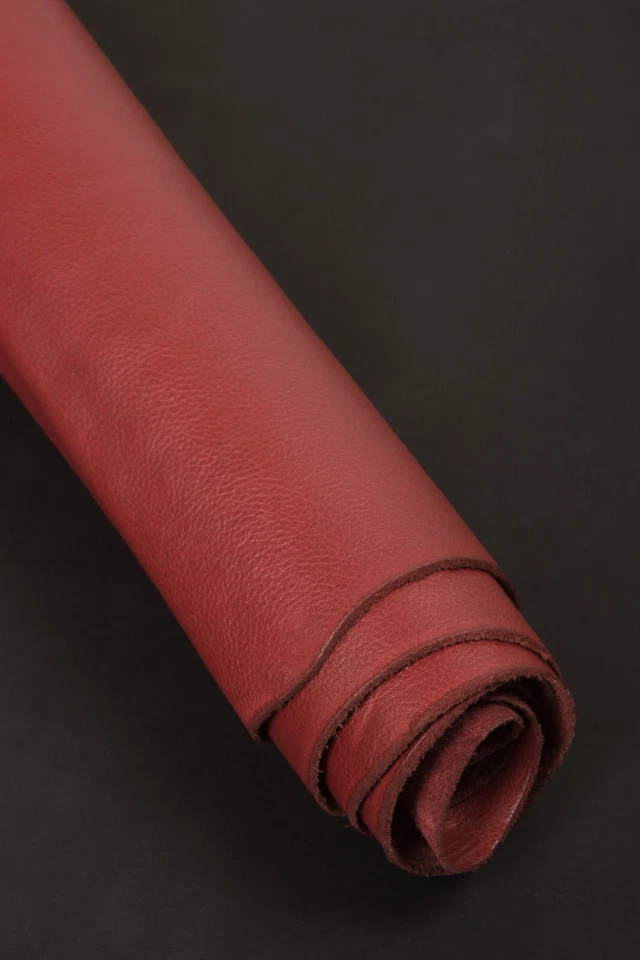 深红色全粒面皮革皮面 – 0.8-1.2 毫米 (2-3 盎司) 软薄皮革 — 第 2/4 张图片