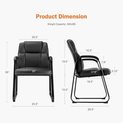 Office Guest Chair PU Leather Comfy Padded Arms Stationary Waiting Room Chairs