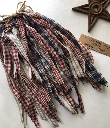 50 CRANBERRY NAVY CREAM Homespun Fabric Strips 1/2"x18" or 1" x 18" YOU CHOOSE
