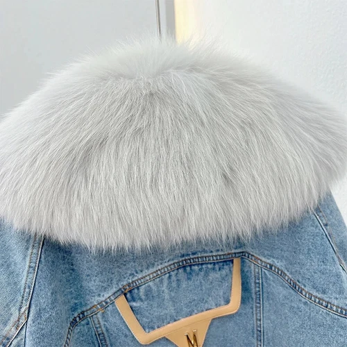 Winter Streetwear Real Fur Collar Coat Women Elegant Outerwear Fashion Jacket - Picture 18 of 26