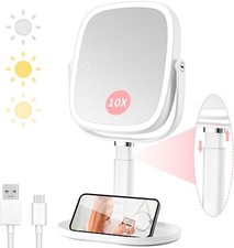 Magnifying Mirror with Light,10X/1X Double Sided Tabletop Portable Lighted Makeu