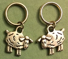 SHEEP STITCH MARKERS, Set of 2 - Pewter Charm on Silver Plated Ring -KNIT YARN 2