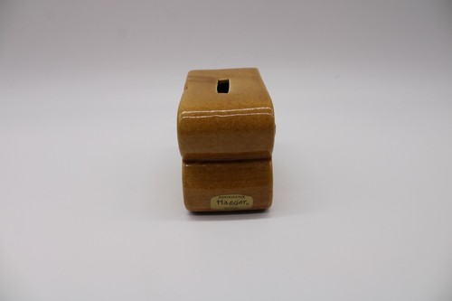 Vintage Haeger Pottery Ceramic Bank - Mustard Yellow w Plug & Orig Sticker 3" T - Picture 2 of 9