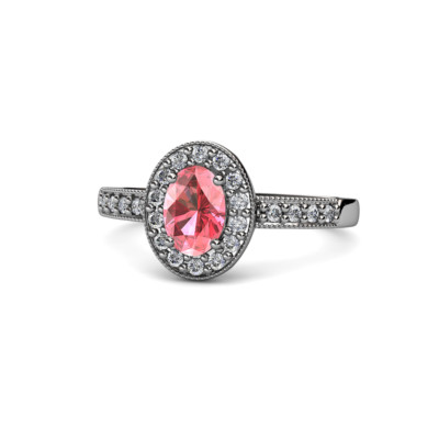 ハッピー Pink Tourmaline & Diamond Engagement Ring 1.10 ctw 14K White Gold