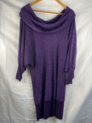Planet Glitzer Kleid Gr. XL lila Glitzer Party Midi Wasserfallausschnitt dehnbar - Bild 7 von 17