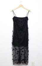 Anthropologie Maeve Sheer Floral Applique Midi Slip Dress Black Size 8 Party