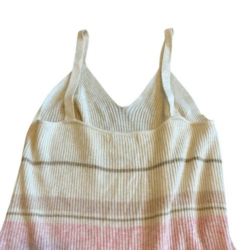 Z Supply Malibu Stripe Sweater Dress Oatmeal V-Neck Stretch Casual Size Medium - Picture 9 of 13