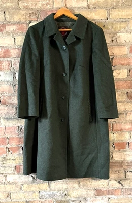 VTG Tiroler Loden Austrian Women's Green Wool Trench Over Coat - Size 46 / US 16 - Photo 1/4