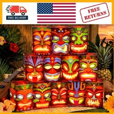 Tropical Tiki Bar Decor Set - 24 Party-Ready Totem Boxes with Multicolor Lights