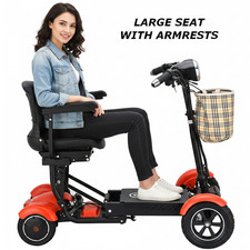 Motorized 4 Wheel Travel Scooter, Adjustable Handlebar, Foldable 77lb w/ Battery