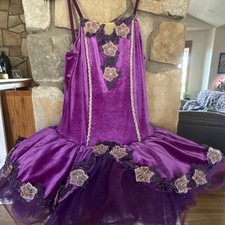 Purple Floral Print Ballet Tutu Dress Teen Women Dancewear Costume