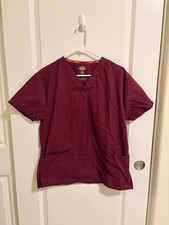 Dickies Women's Burgundy Cotton Blend Scrub Top Size Small S 