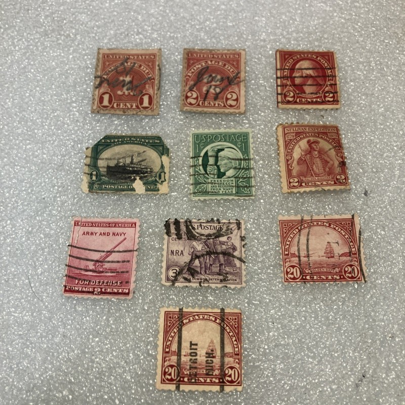 10 USED/Cancelled Commemorative 1c-20c USA Stamps; 1900-1965 mixed Lot. $1 Ships
