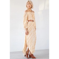 Faithfull the Brand Cecil Off Shoulder Maxi Dress Yellow Stripe Small Boho