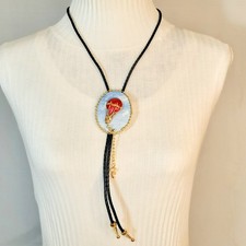 Handmade Bolo Tie Avon Hot Air Balloon Cameo Pendant Leather Cord