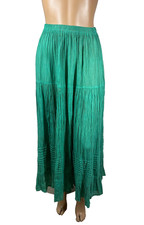 Green Tiered Broomstick Maxi Skirt One Size Cotton Gauze Pin Tuck Pleats