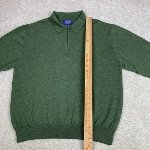 Pendleton Merino Wool Sweater Mens Large Green Knit 1/4 Zip Pullover Stretch - Picture 12 of 13