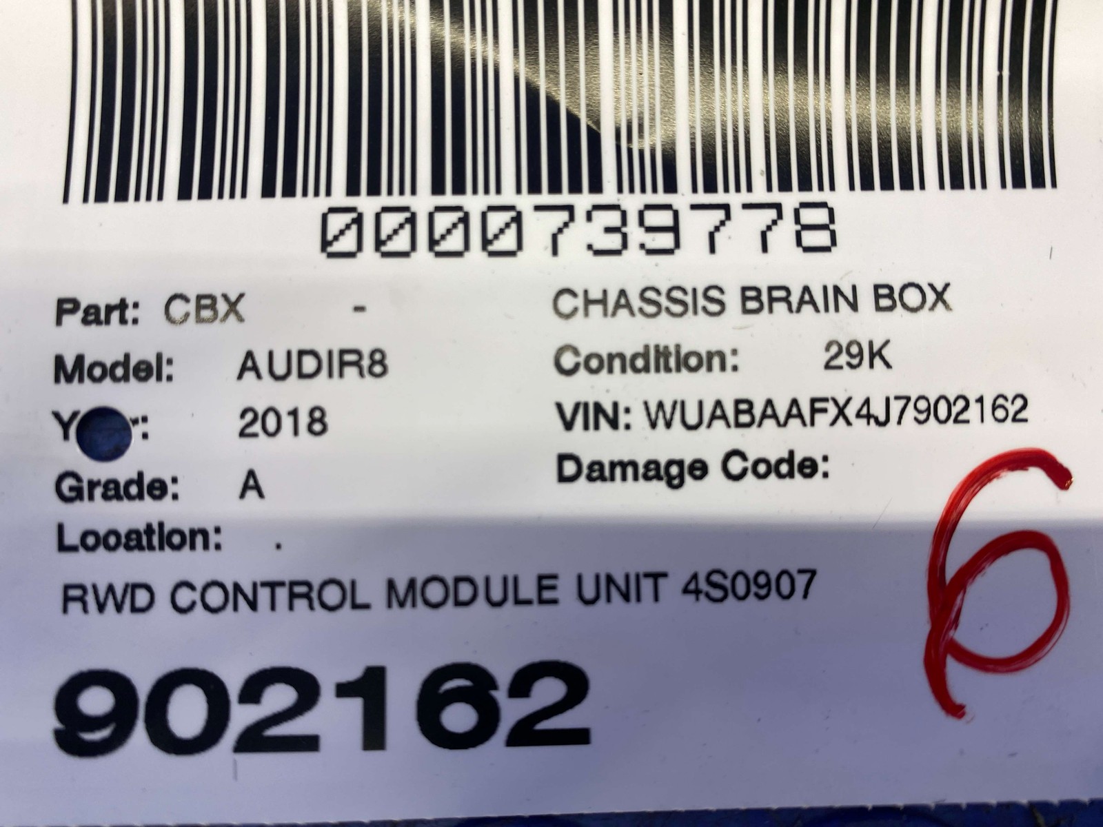 2017 2018 2019 2020 AUDI R8 V10 4S RWS OEM RWD CONTROL MODULE UNIT 4S0907160A