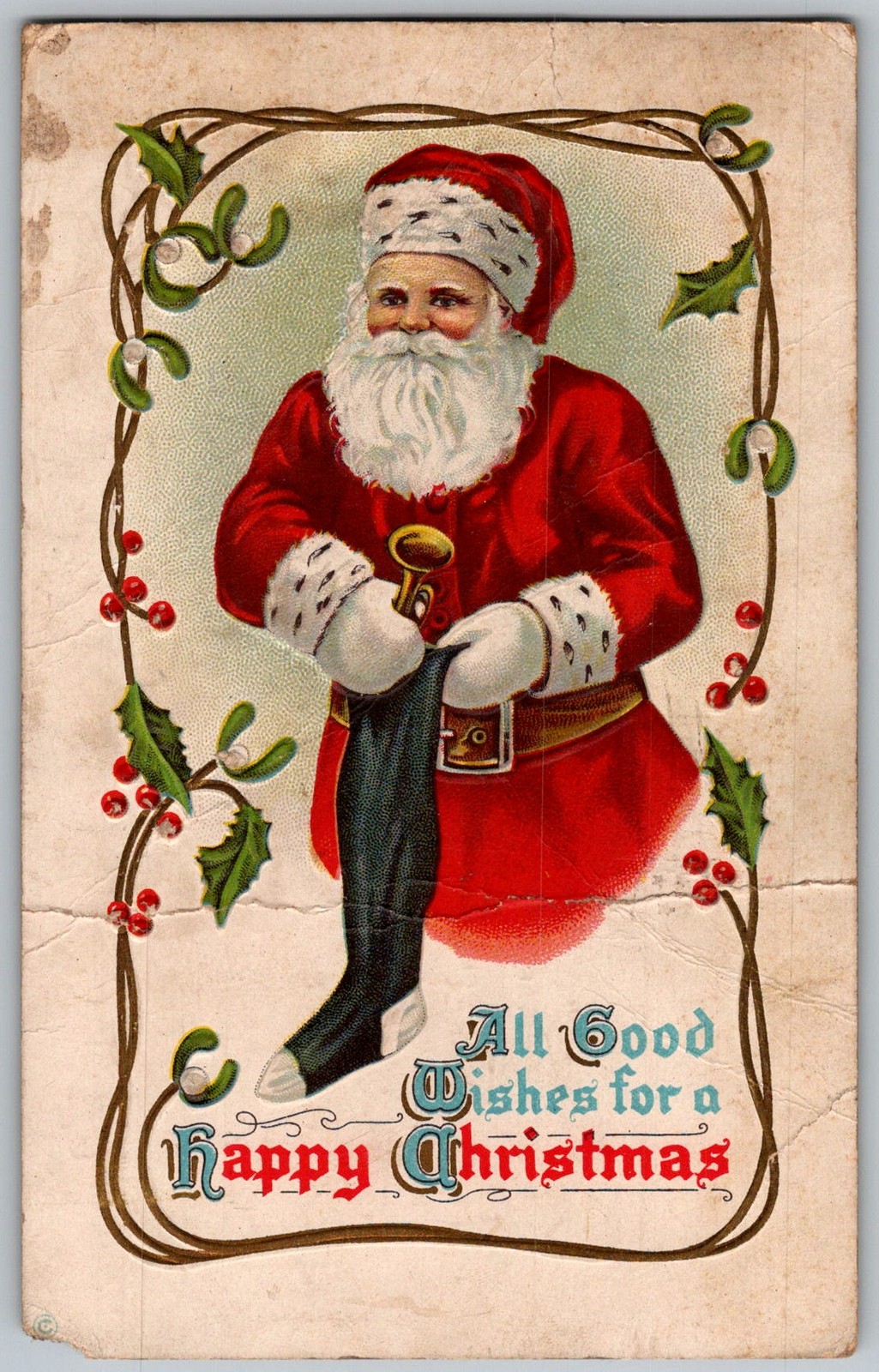 Antique Postcard Santa Claus Christmas Greeting Canton, IL 1910s