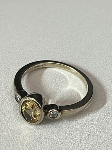 Vintage MCM 925 Sterling Silver Gold Wash Size 6.75 Ring With Citrine Gemstone - Picture 7 of 12
