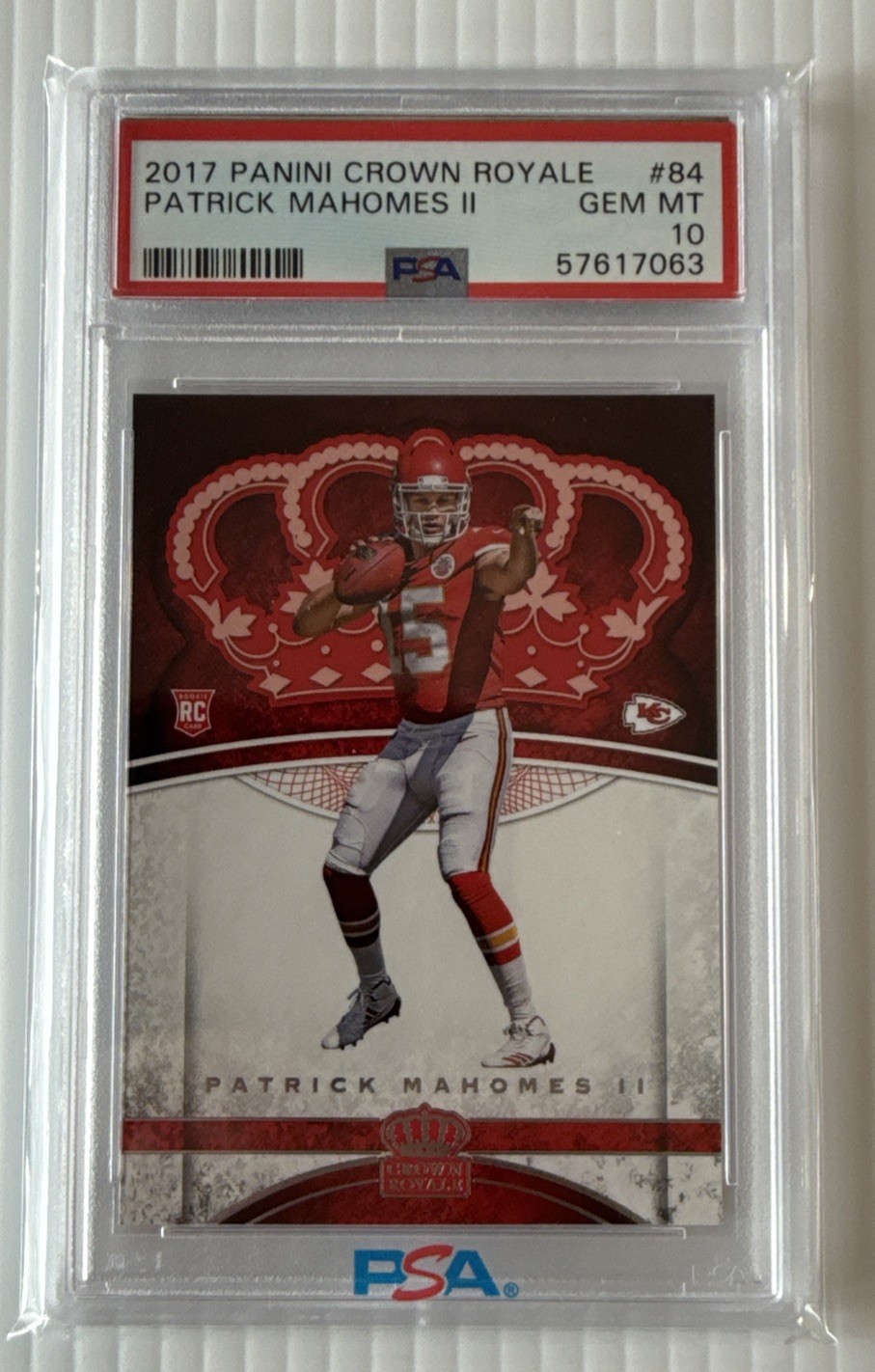 2017 Panini Crown Royale #84 Patrick Mahomes Rookie PSA 10 GEM MINT Chiefs