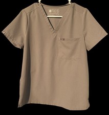 Figs Gray Medical Scrubs Top Technical Collection Pocket Logo Short Slv Small