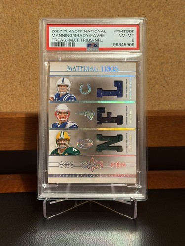 2007 Playoff National Treasures Brady Favre Manning /23 PSA 8 NM GAME Worn Patch