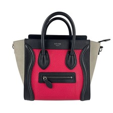 Borsa a tracolla originale CELINE Luggage Nano Shopper Handbag rosso/nero/gri...